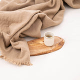 PLED Z WEŁNY Z OZDOBNYM BRZEGIEM JASNOBRĄZOWY