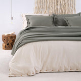 OLIVE WOOL PILLOWCASE 70X50 WITH DECORATIVE EDGE